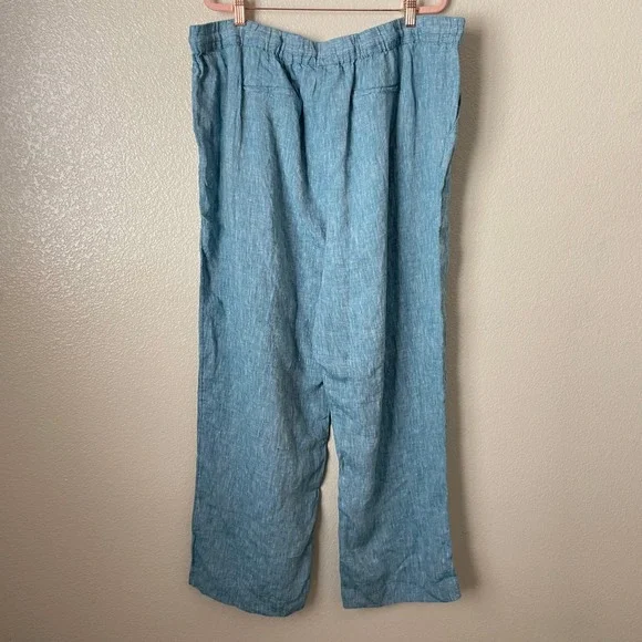 Charter Club Pants Womens XXL Blue 100% Linen Wide Leg Lagenlook Beach Coastal - Picture 8 of 11